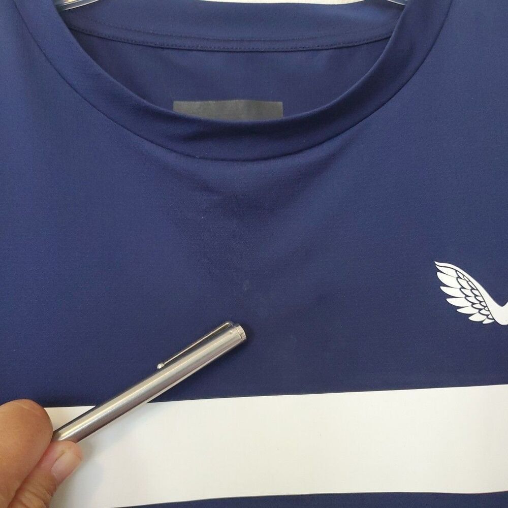 Castore T-shirt Blue Athletic Shirt Performance Golf Tennis White Line Logo Sz S - Picture 7 of 16